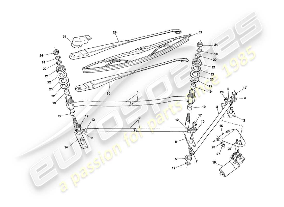 aston martin v8 volante (1998) windscreen wipers part diagram