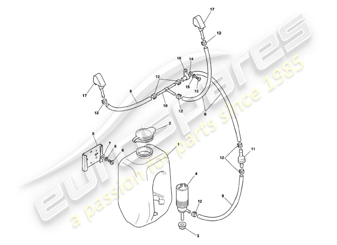 aston martin v8 volante (1998) windscreen washers part diagram