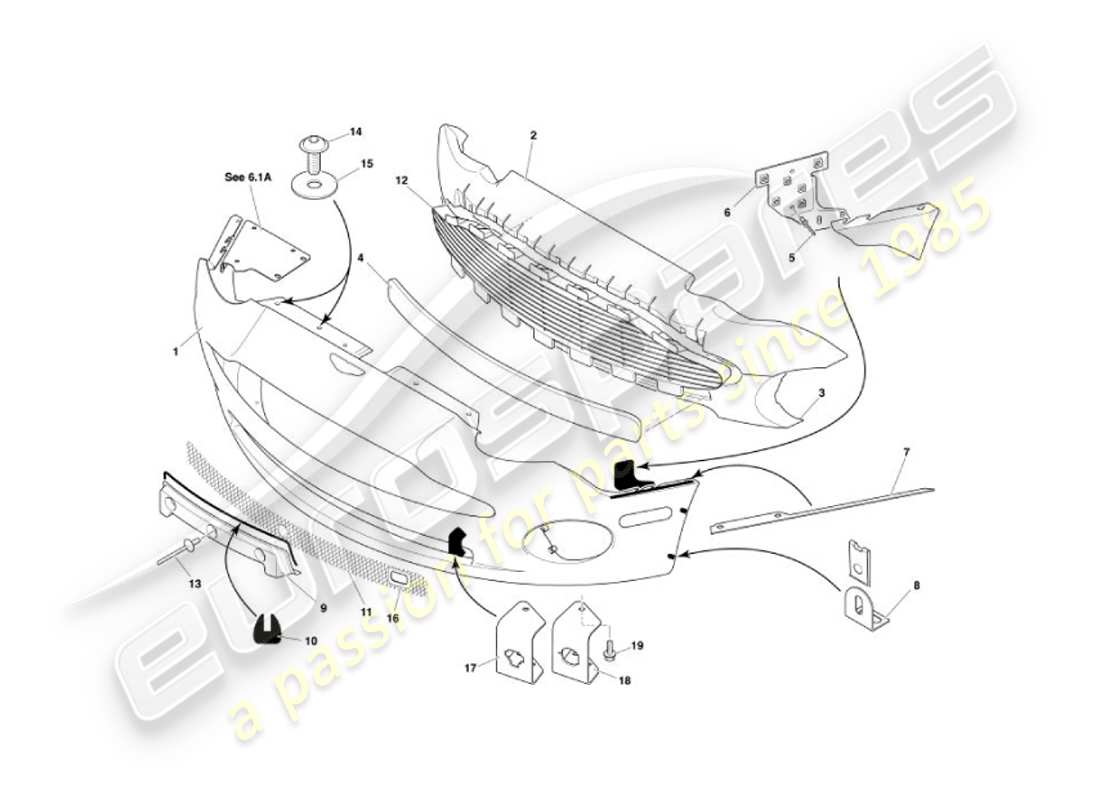 aston martin vanquish (2002) front bumper & apron part diagram