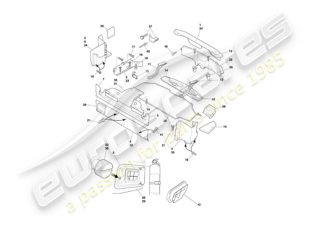 aston martin vanquish (2003) trunk casing & mats part diagram