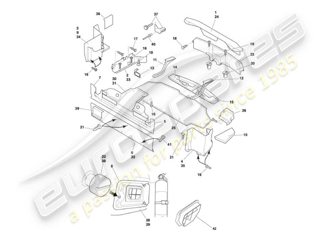 aston martin vanquish (2007) trunk casing & mats part diagram