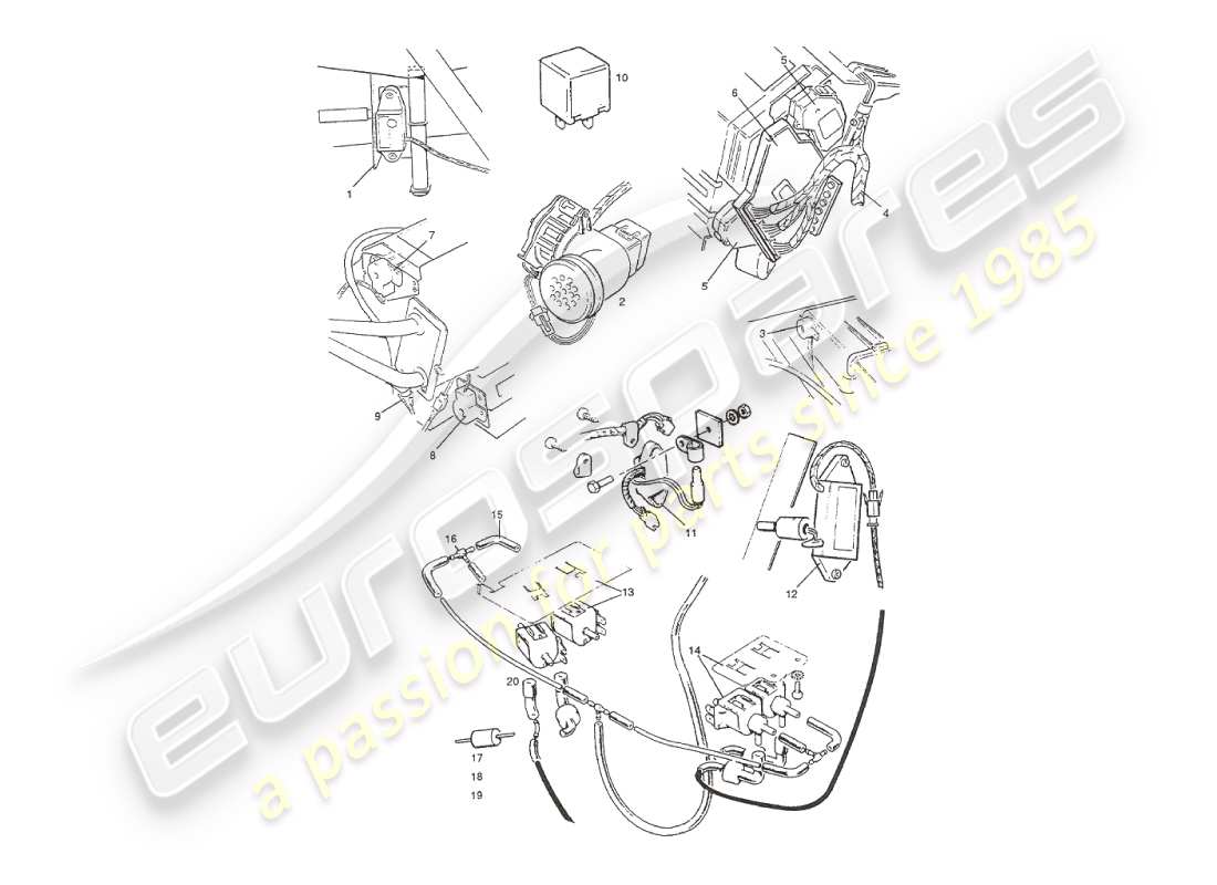 aston martin v8 virage (1999) sensors, switches, solenoids, motors etc part diagram