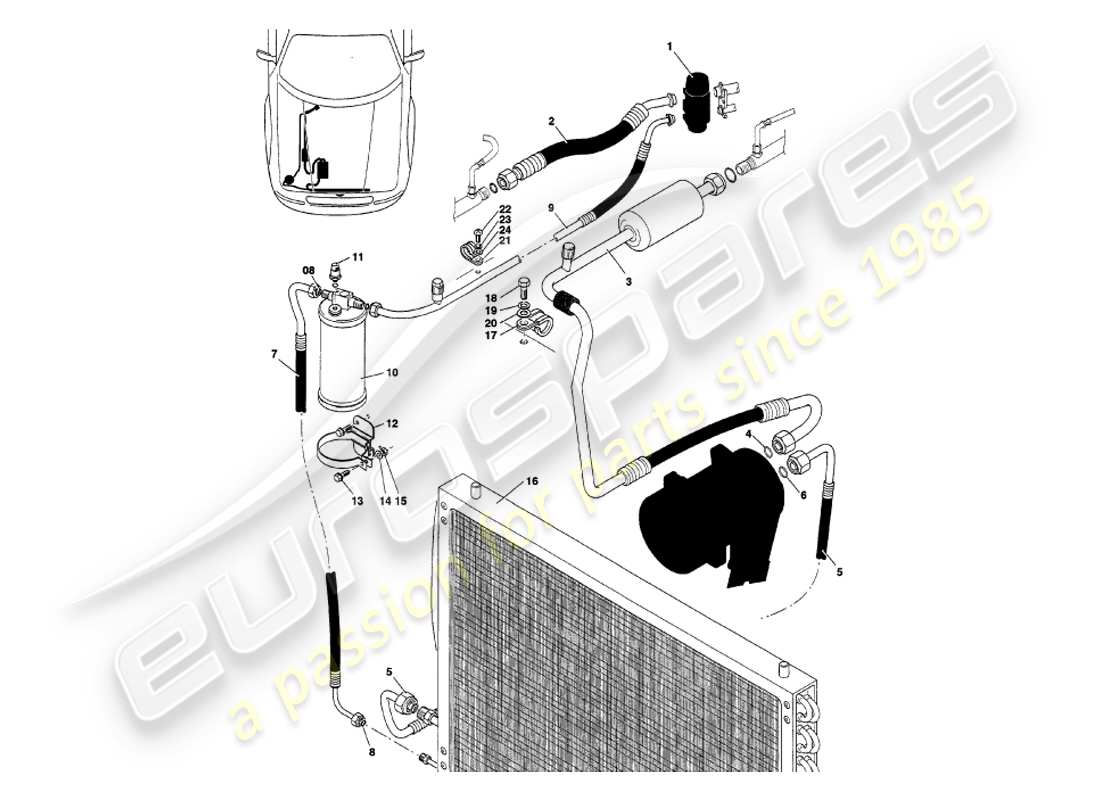 aston martin v8 volante (2000) engine compartment installation part diagram