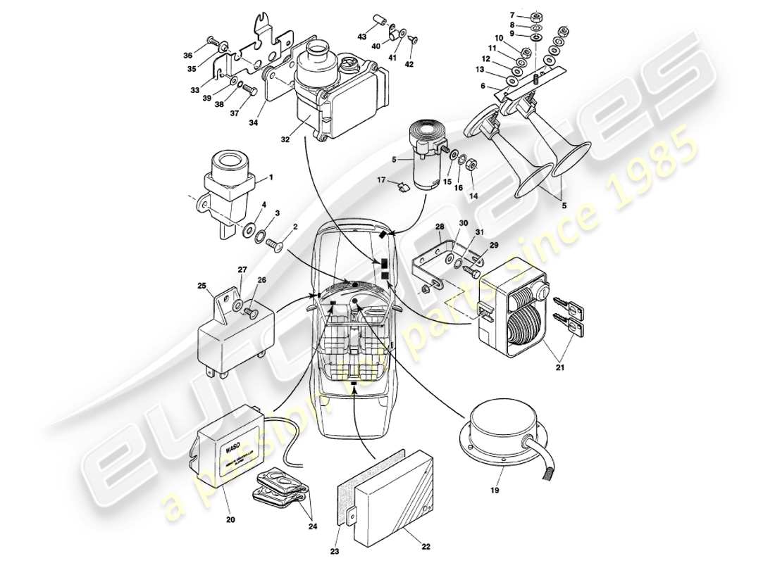 aston martin v8 volante (1999) underbonnet components, to vin 89026 part diagram