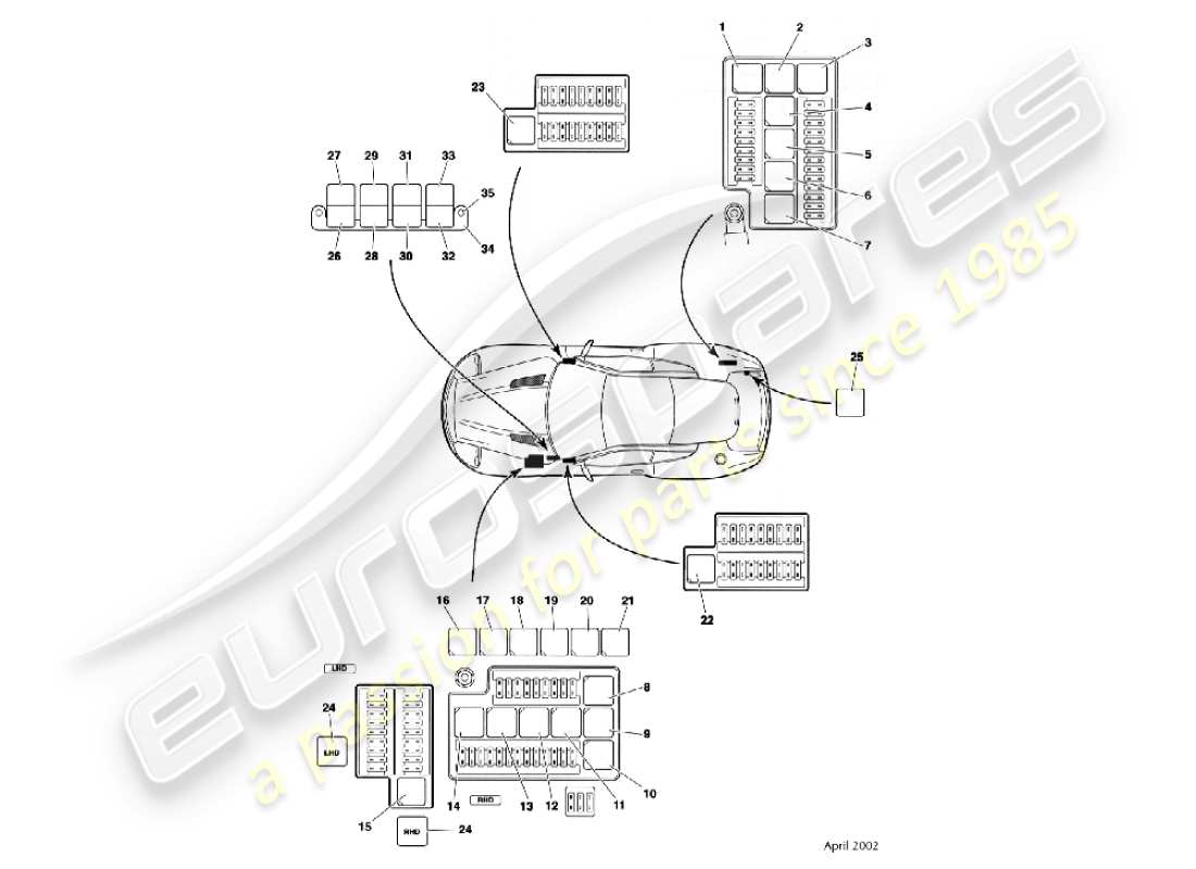 aston martin vanquish (2002) relays part diagram