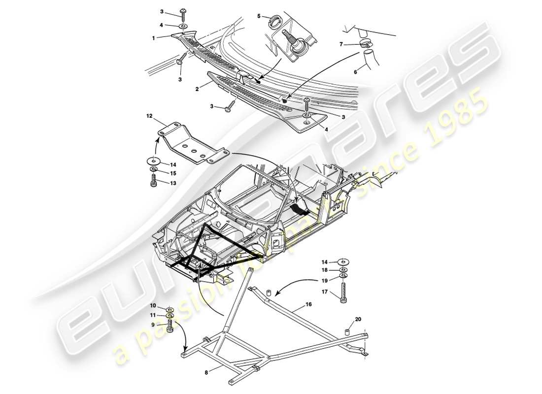 aston martin v8 volante (1998) body fittings part diagram