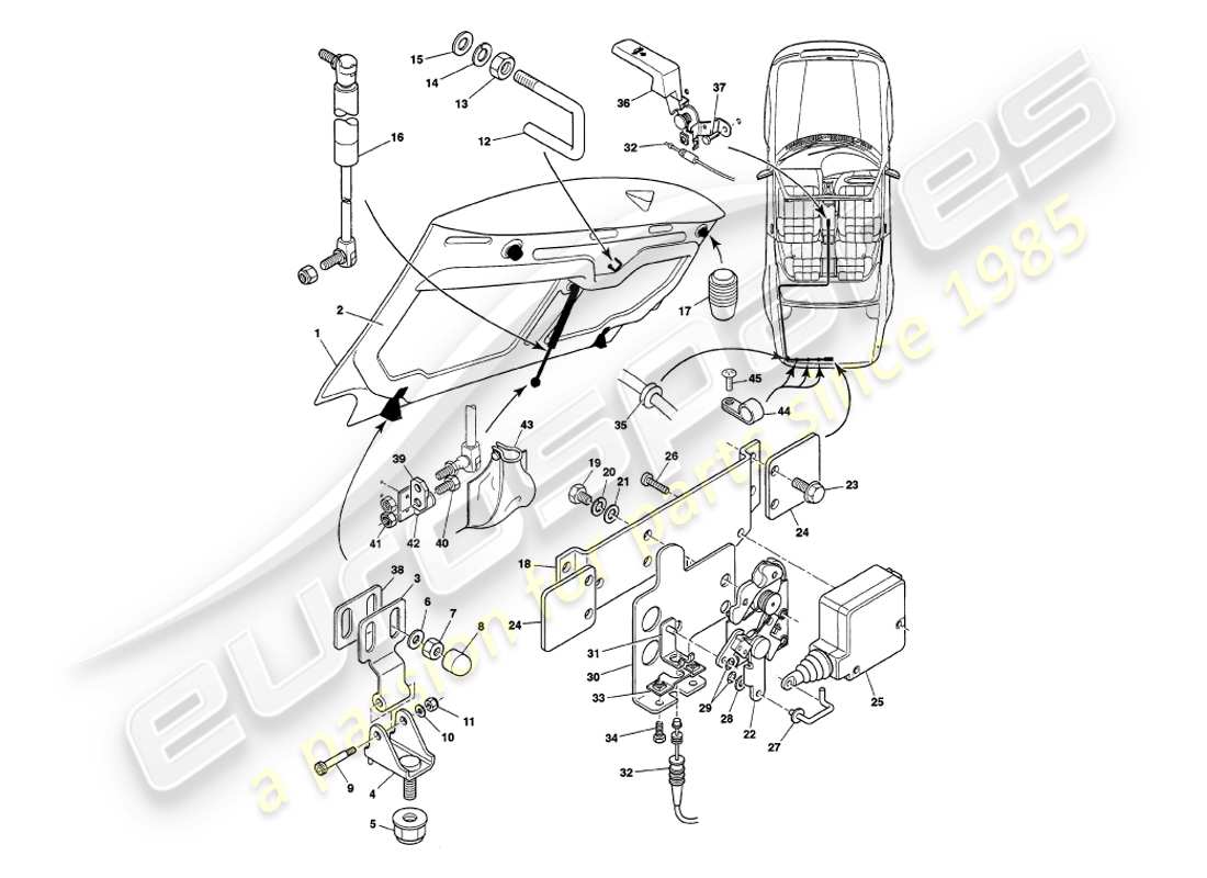 aston martin v8 volante (1998) trunk lid part diagram