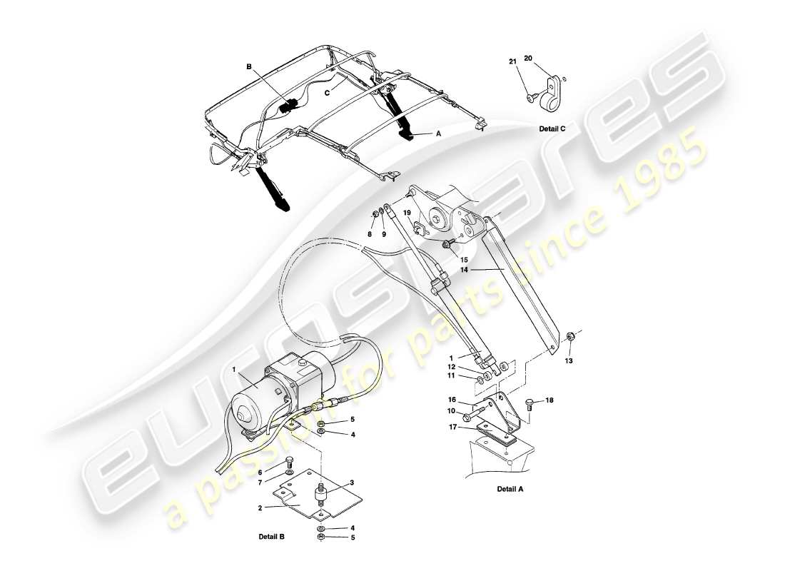 aston martin v8 volante (1998) hood hydraulics part diagram
