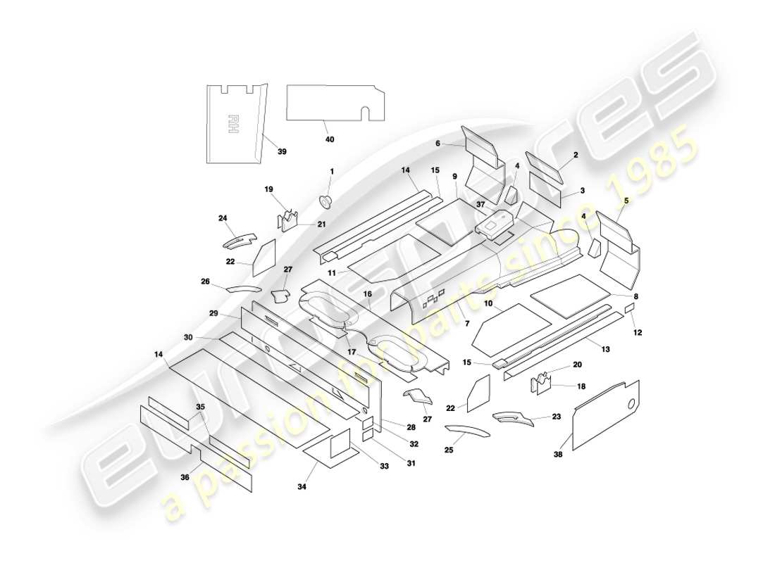 aston martin db7 vantage (1999) volante sound deadening part diagram