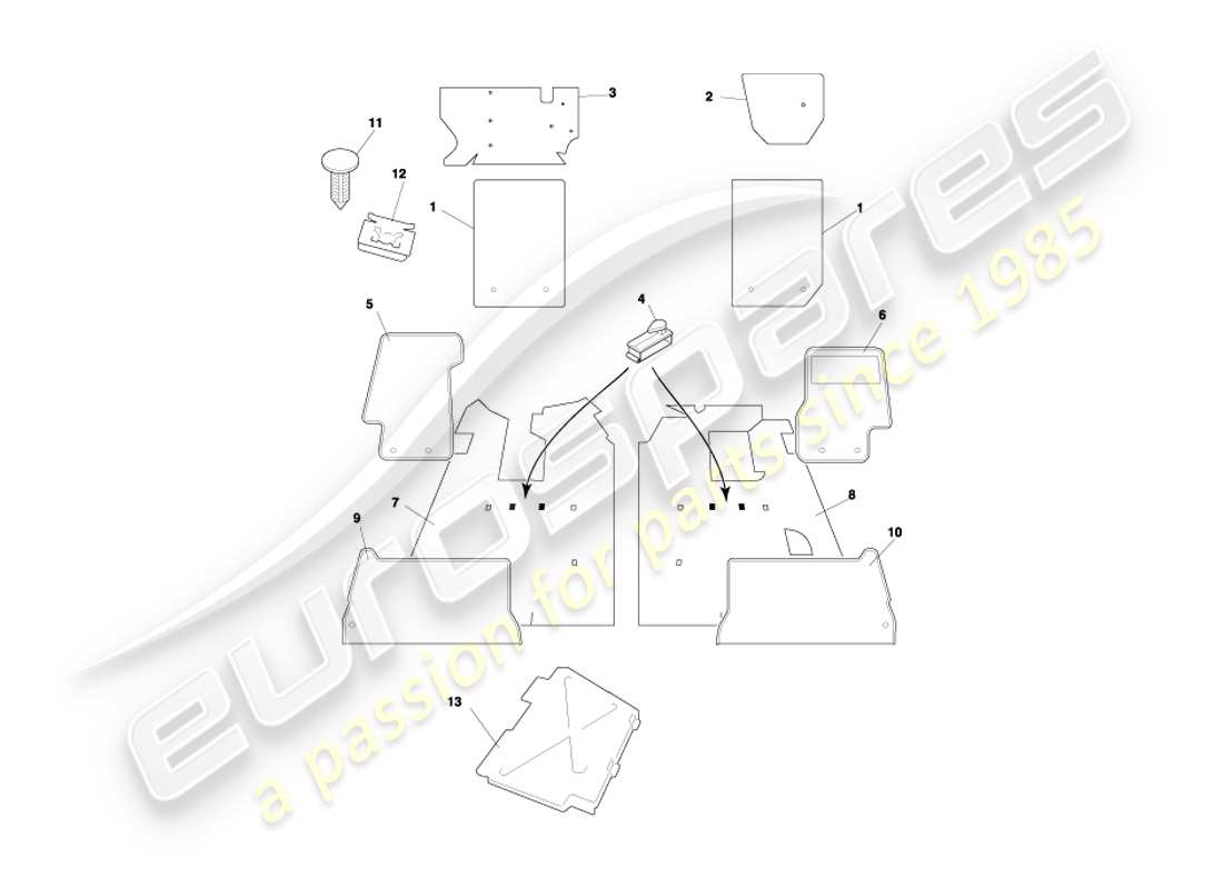 aston martin db7 vantage (1999) coupe carpets part diagram