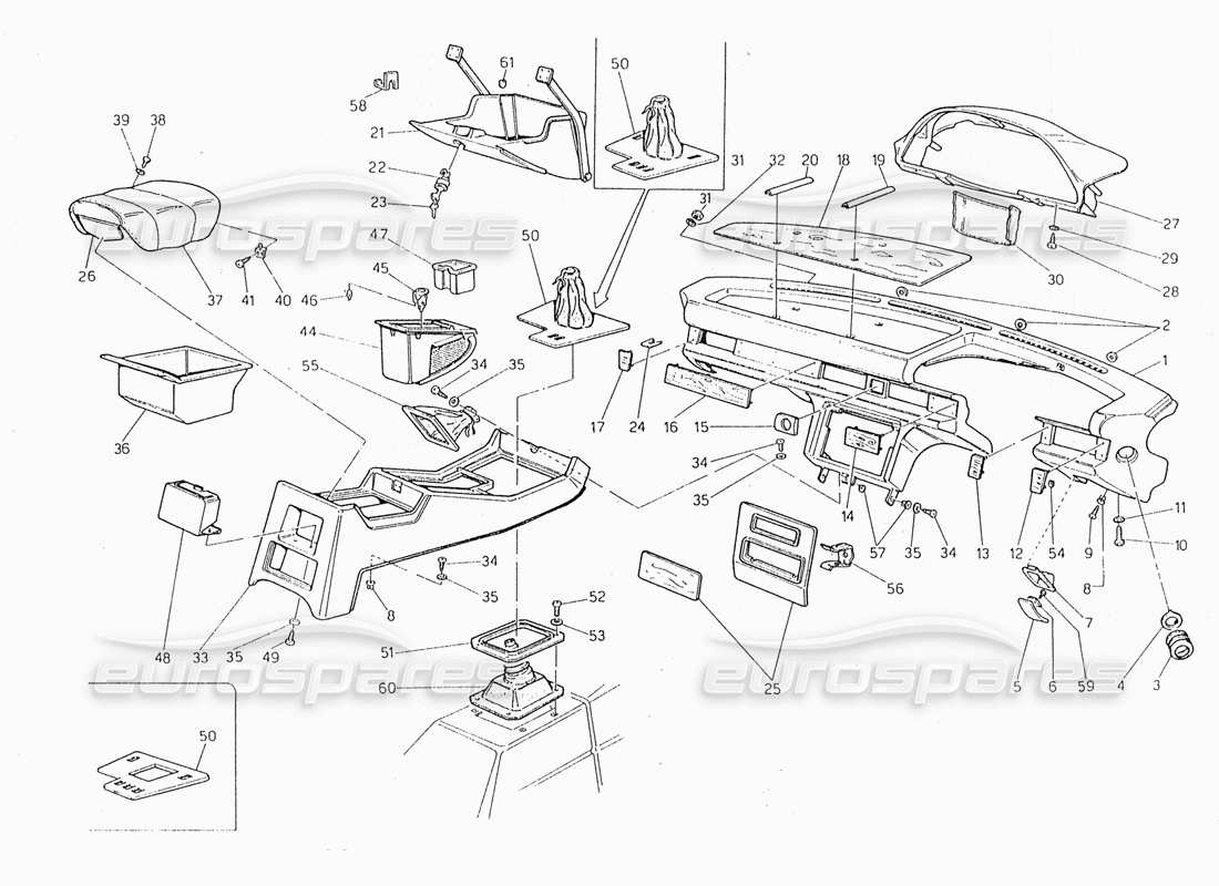 maserati 228 instrument panel and console (rh steering) part diagram