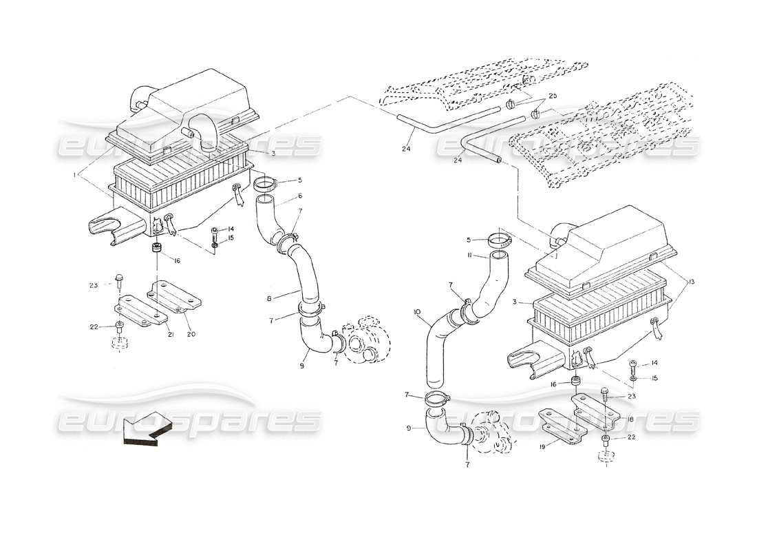maserati shamal air filter and ducts (ch version) parts diagram