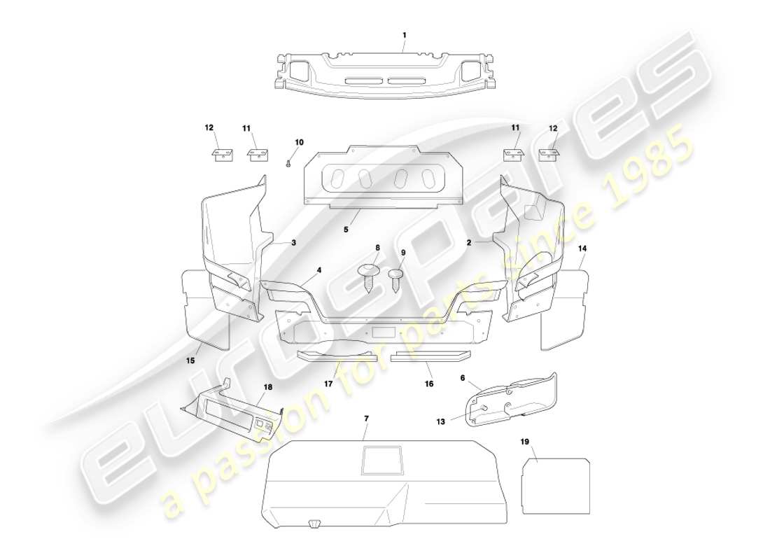 aston martin db7 vantage (2003) coupe trunk casing & mats part diagram