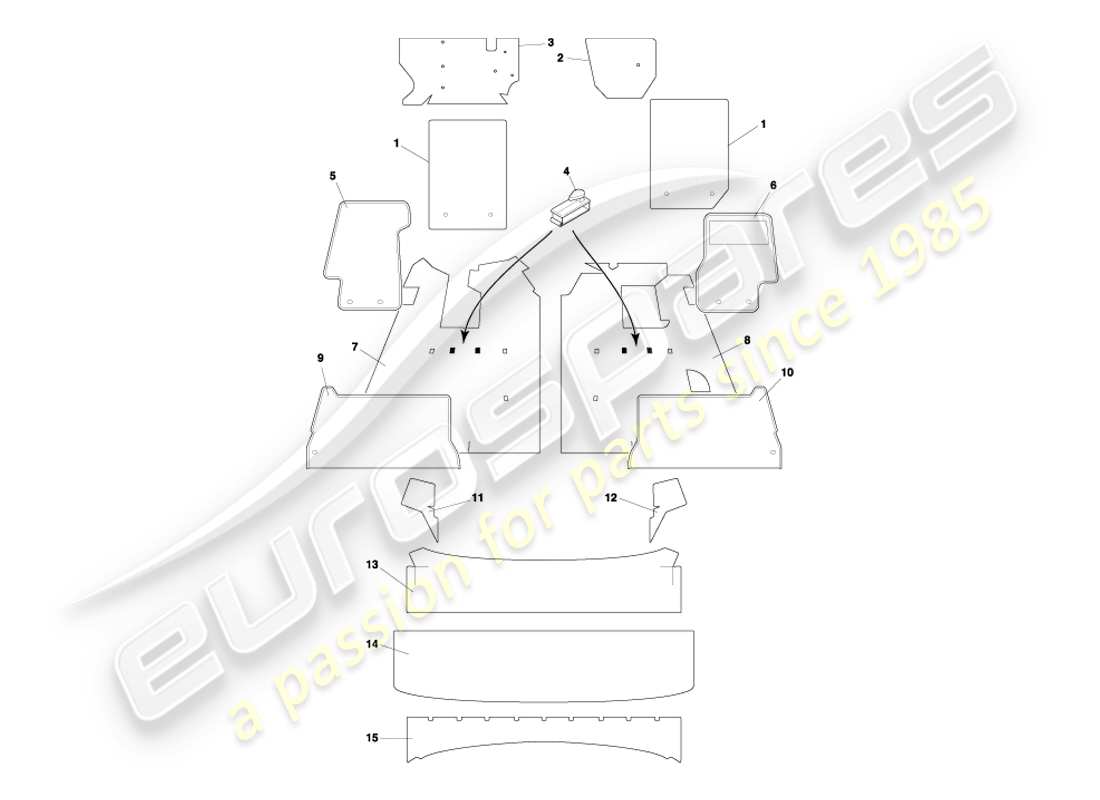 aston martin db7 vantage (2003) volante carpets part diagram