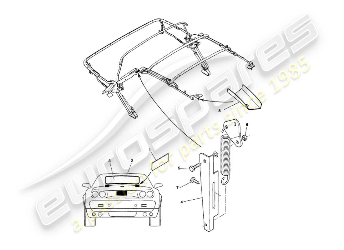 aston martin v8 volante (1997) hood assembly part diagram