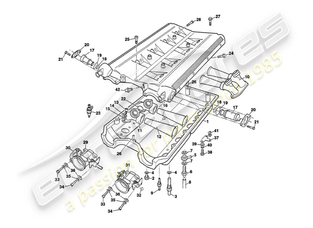 aston martin v8 volante (1999) inlet manifolds and plenum part diagram
