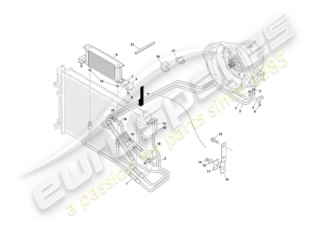 aston martin db7 vantage (1999) automatic transmission, gearbox cooling part diagram