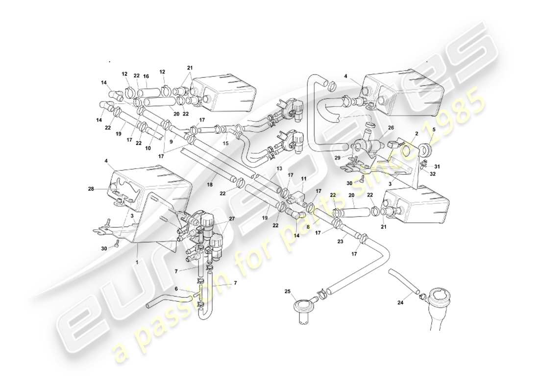 aston martin db7 vantage (1999) evaporative emission system, row part diagram