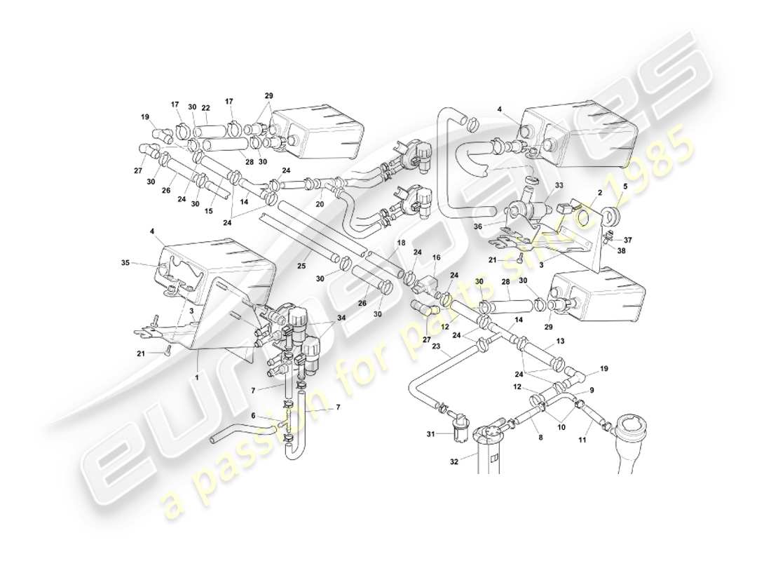 aston martin db7 vantage (1999) evaporative emission system, federal part diagram