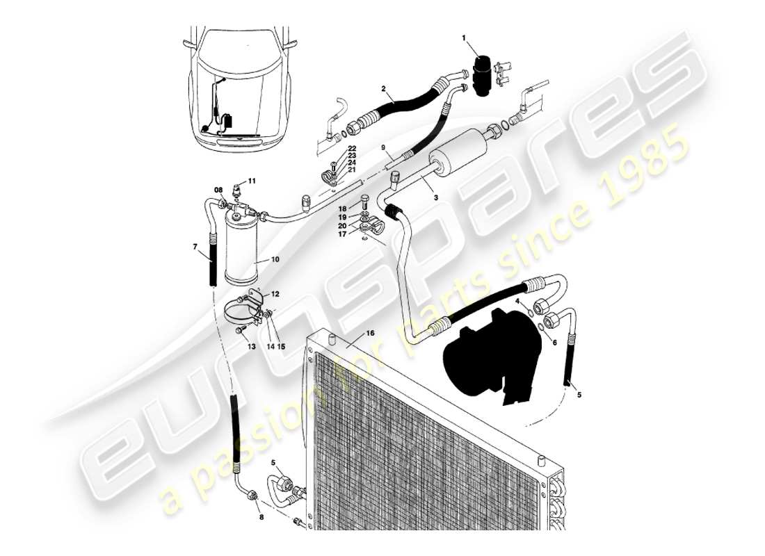aston martin v8 volante (1997) engine compartment installation part diagram
