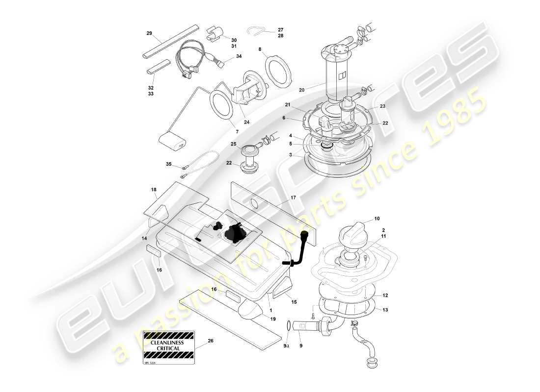 aston martin db7 vantage (2002) fuel tank, volante part diagram