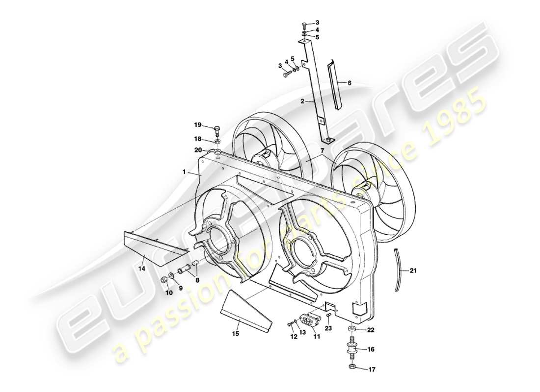 aston martin v8 volante (1998) radiator fan cowling part diagram