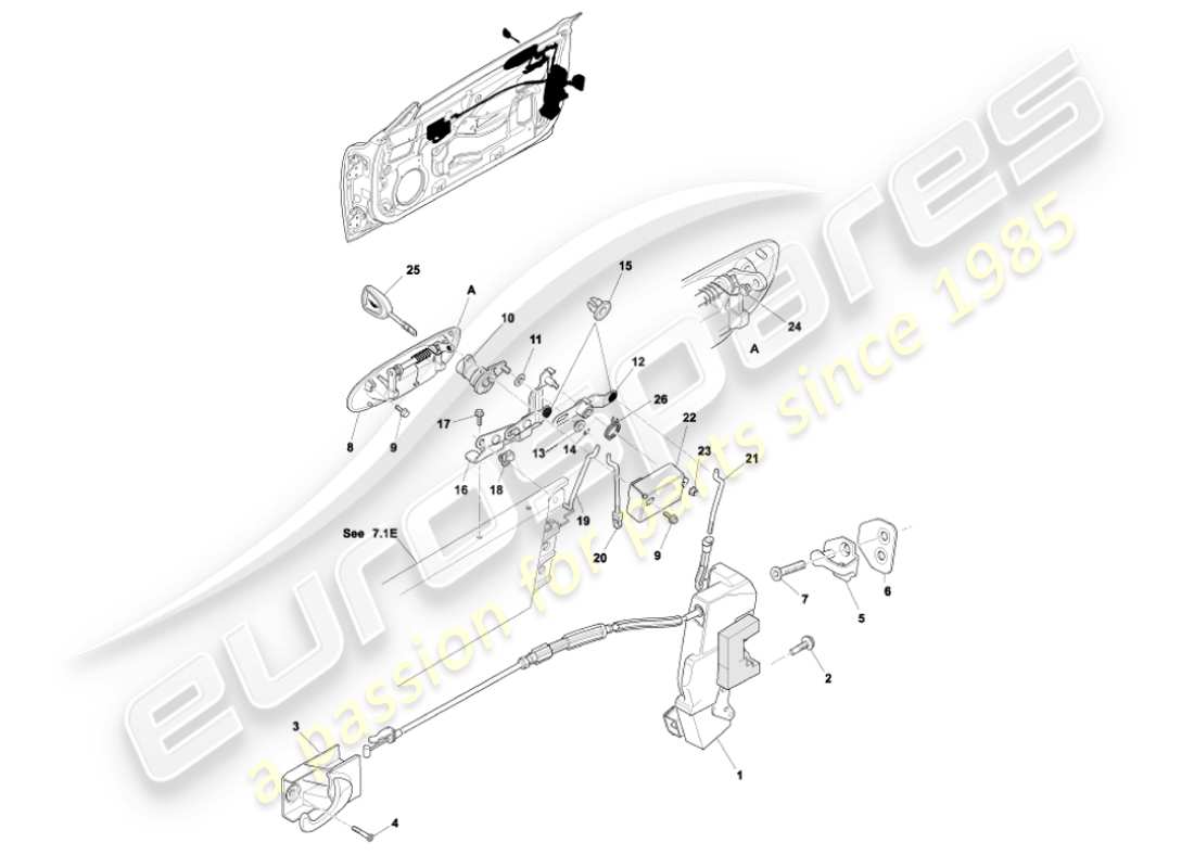 aston martin vanquish (2002) door latch mechanism part diagram