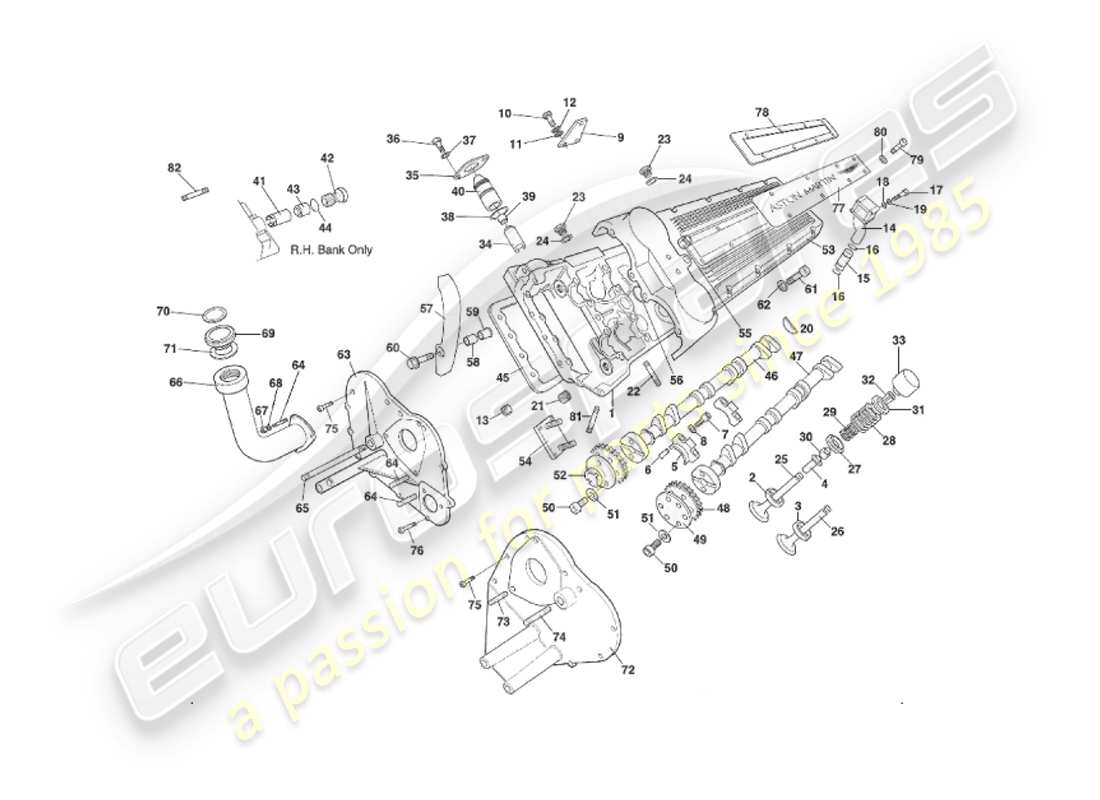 aston martin v8 virage (1999) cylinder head, volate from vin 69225 part diagram