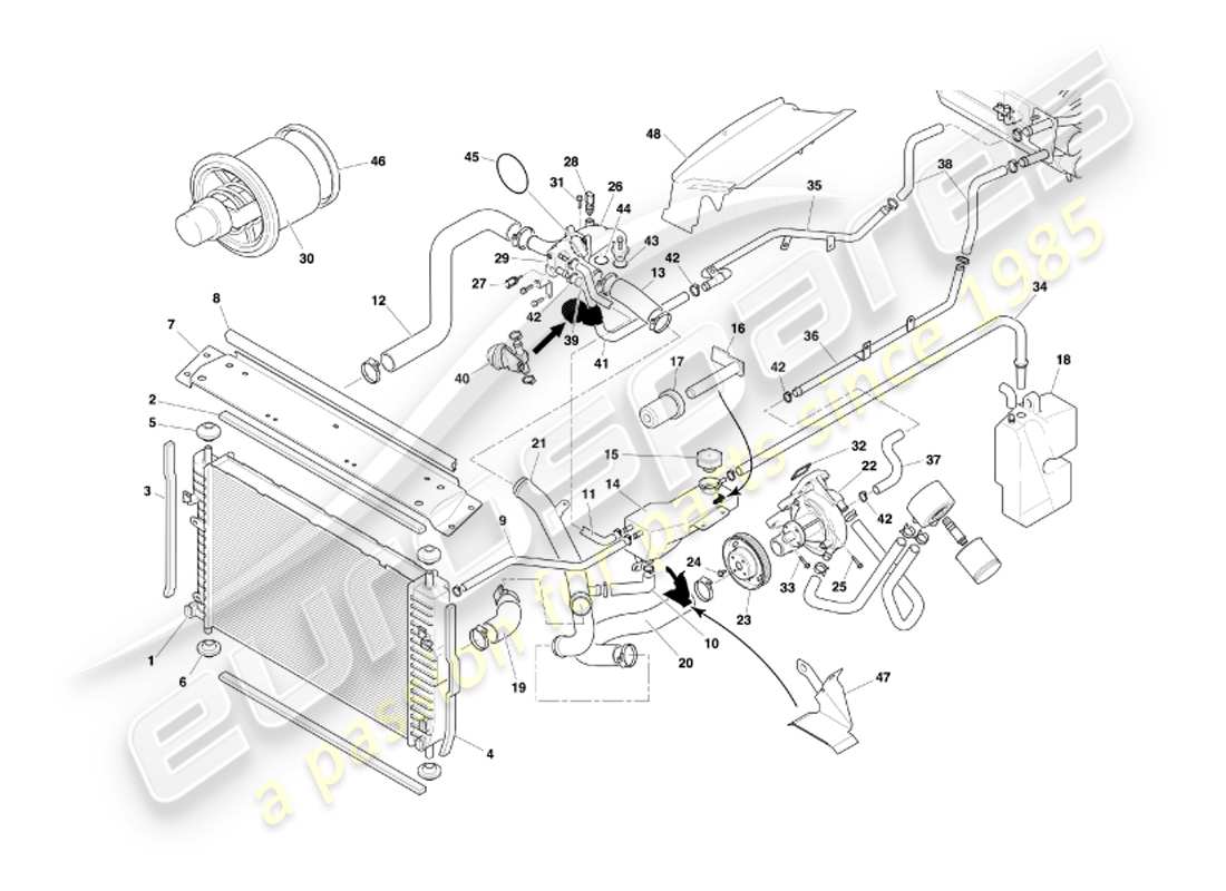 aston martin db7 vantage (2002) water cooling system part diagram