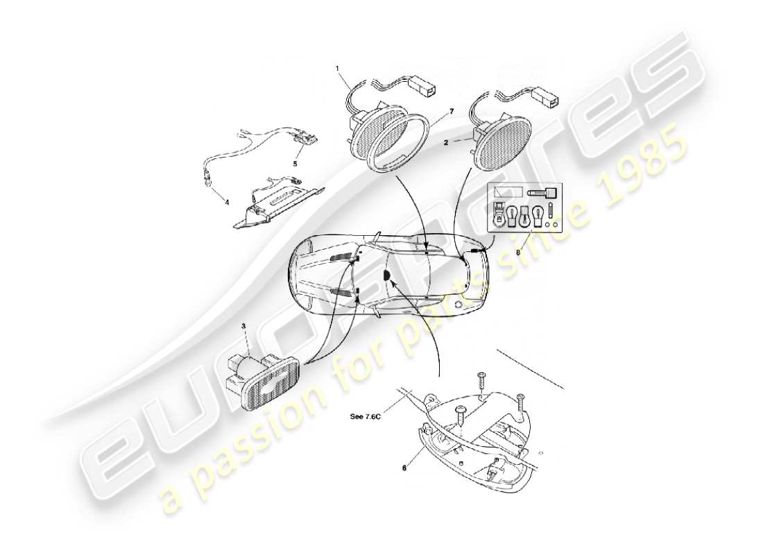 aston martin vanquish (2003) interior lamps & bulbs part diagram