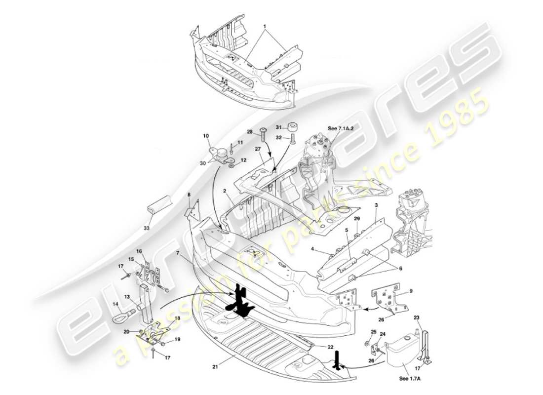 aston martin vanquish (2007) front impact structure part diagram