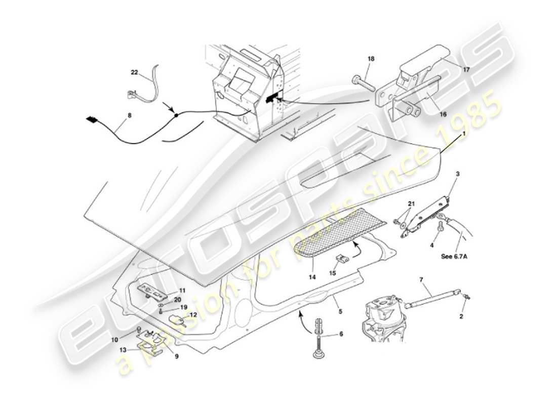 aston martin vanquish (2007) bonnet part diagram