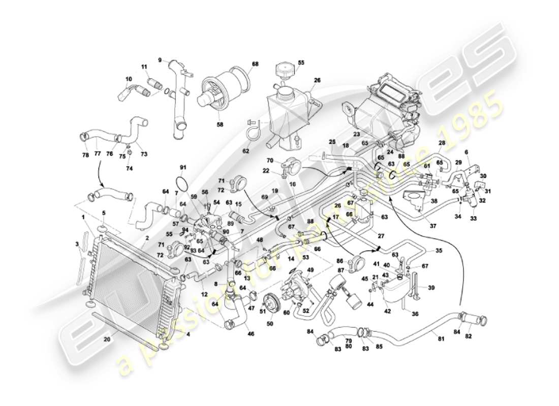 aston martin vanquish (2007) water cooling system part diagram