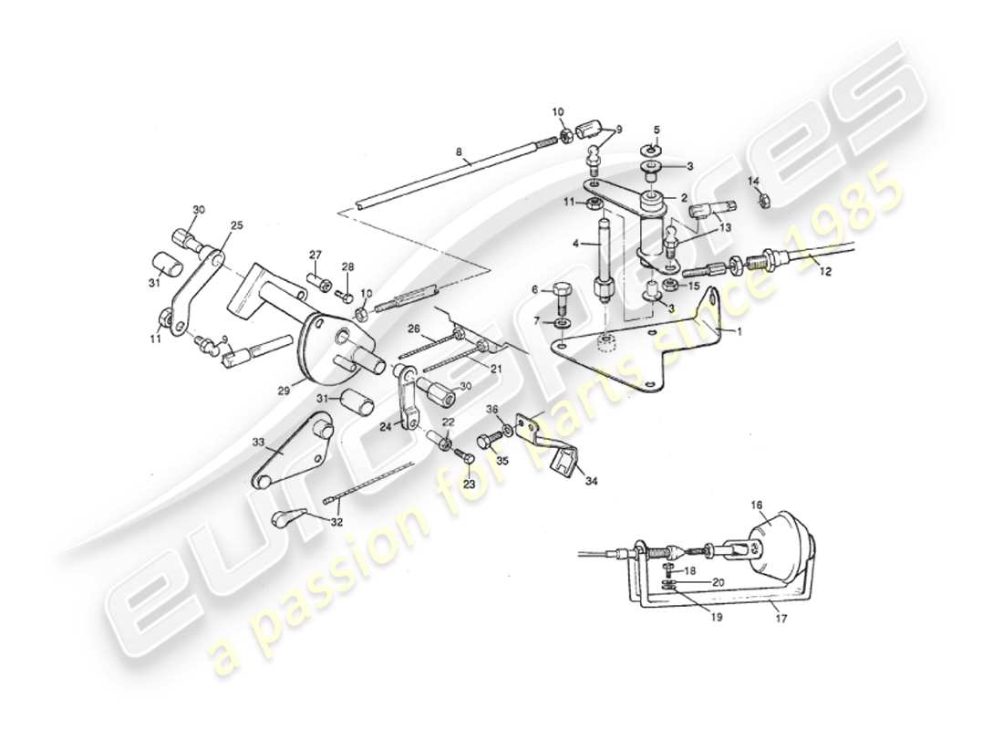 aston martin v8 virage (1999) throttle linkage & controls, to vin 60224 part diagram