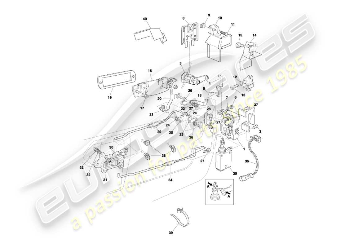 aston martin db7 vantage (2003) door latch mechanism part diagram