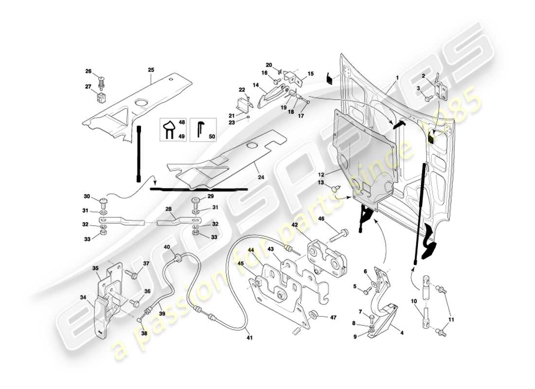 aston martin db7 vantage (2003) bonnet part diagram