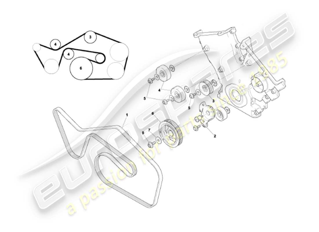 aston martin vanquish (2007) drive belts, tensioner & pulleys part diagram