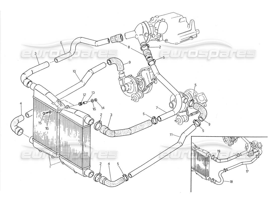 maserati 228 heat exchanger - pipes part diagram