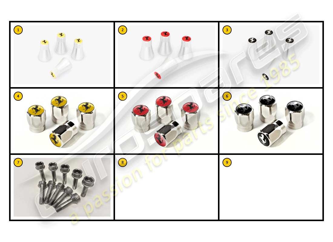 ferrari f430 spider (accessories) exterior - valve caps parts diagram
