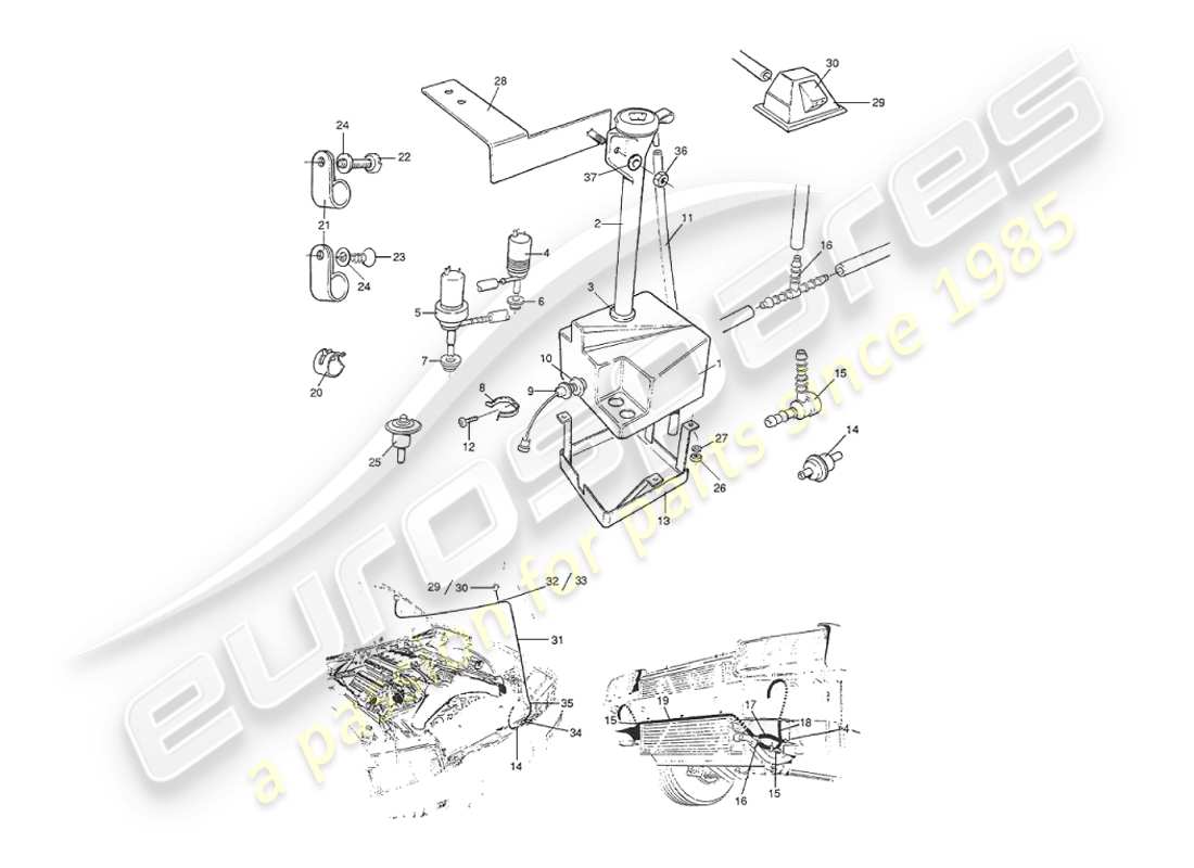 aston martin v8 virage (2000) windscreen & headlamp washers part diagram