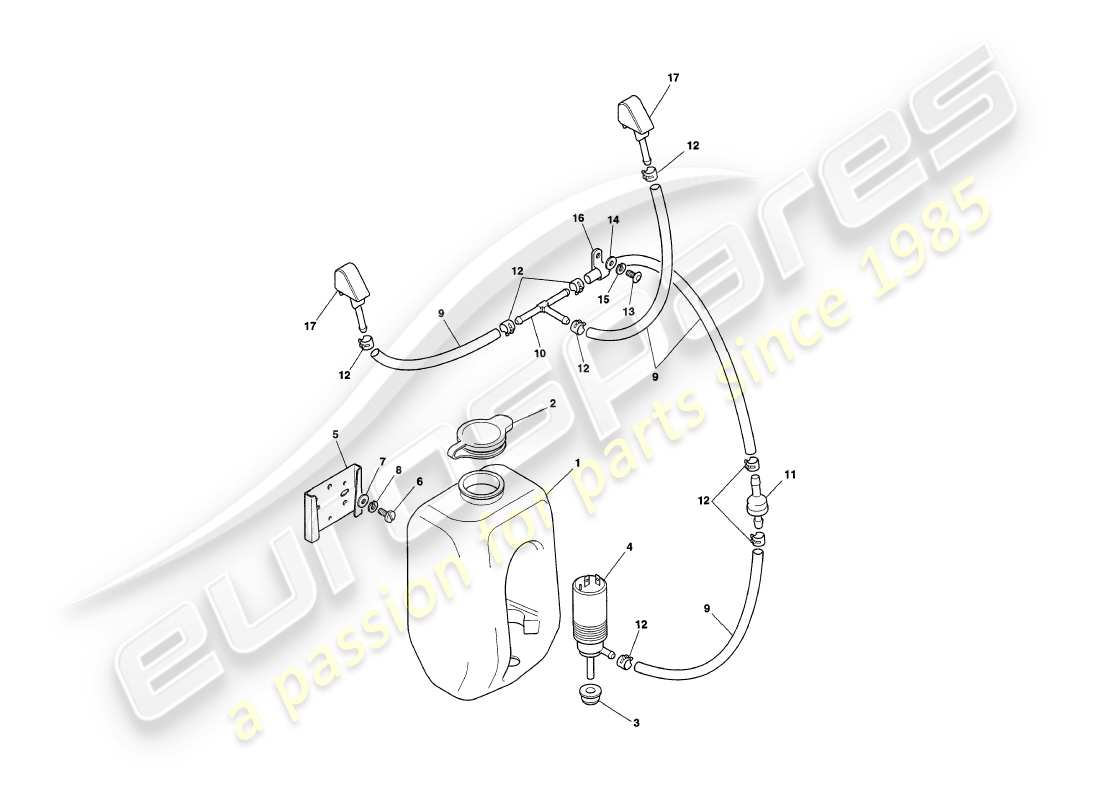 aston martin v8 coupe (2000) windscreen washers part diagram