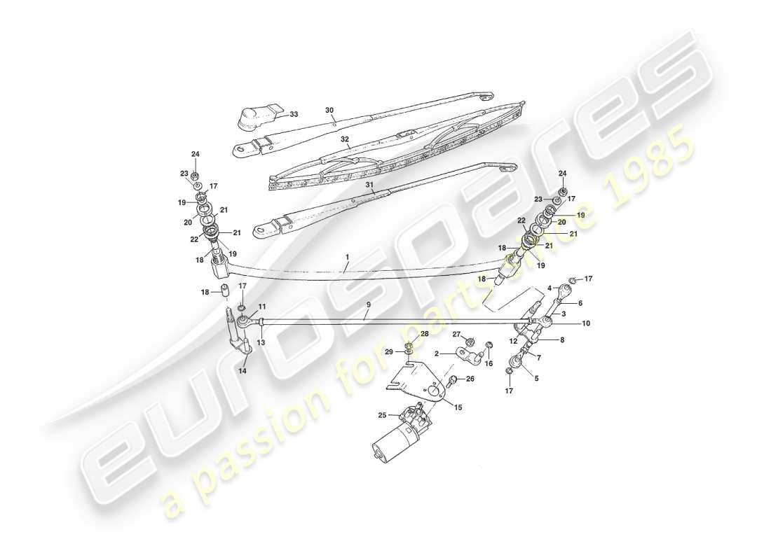 aston martin v8 virage (2000) windscreen wipers part diagram