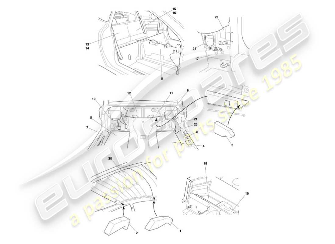 aston martin vanquish (2002) sound deadening part diagram