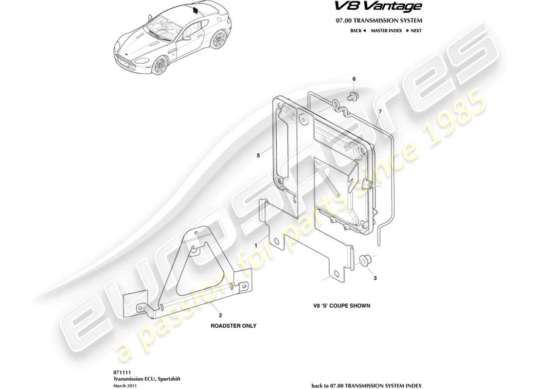 a part diagram from the aston martin v8 vantage (2009) parts catalogue