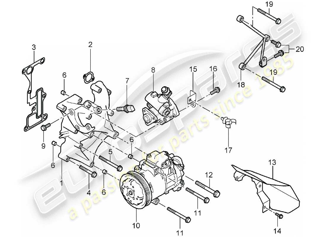 porsche carrera gt (2005) bracket - power-steering pump - compressor - air conditioner part diagram