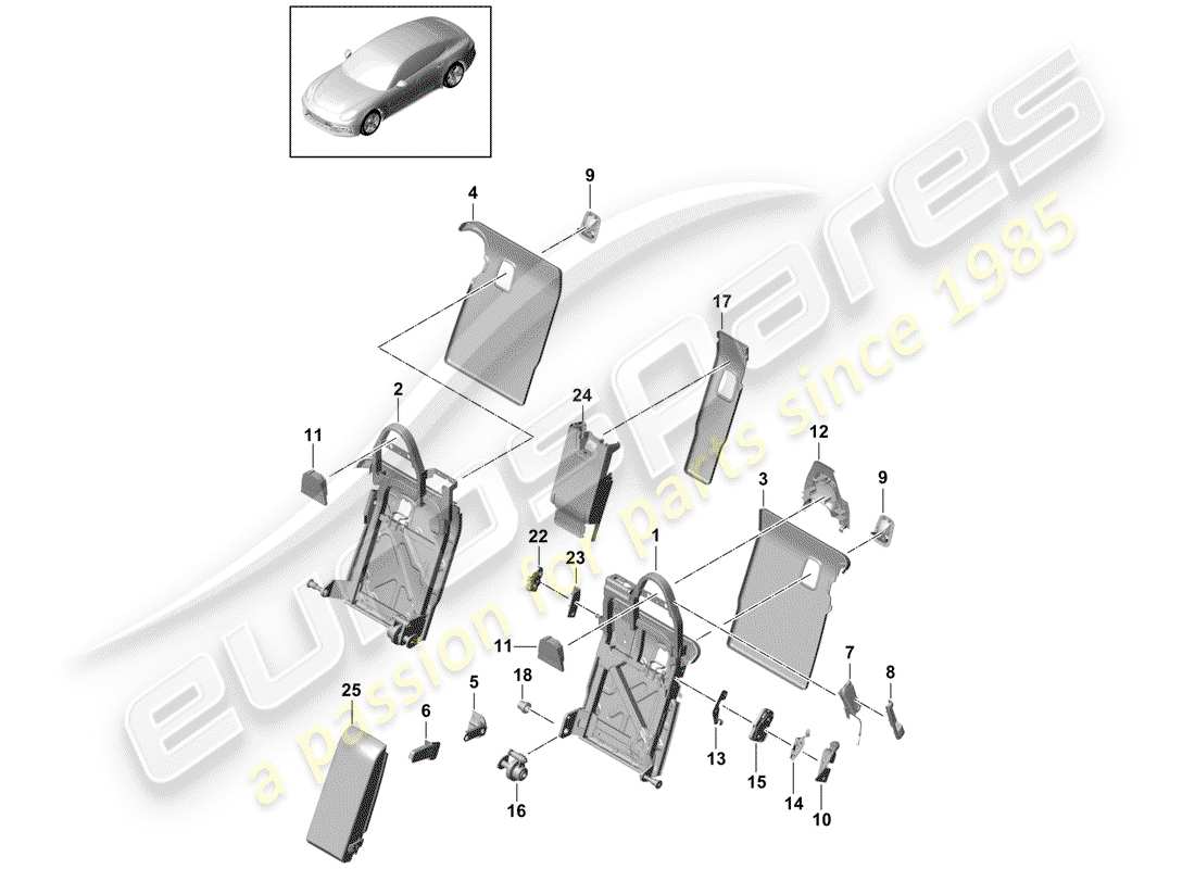 porsche 2020 (panamera 971-1) back seat backrest part diagram