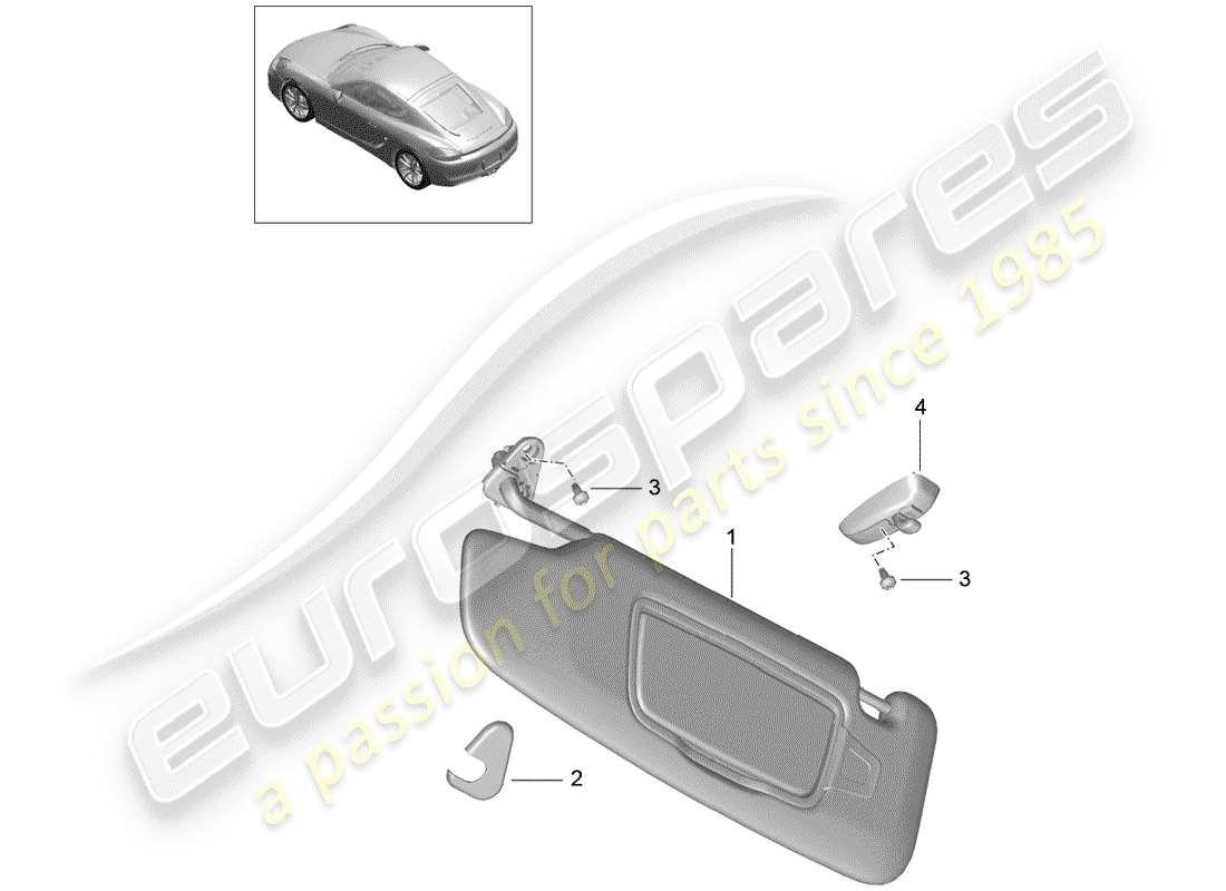 porsche 2015 (981 cayman) sun vizors parts diagram