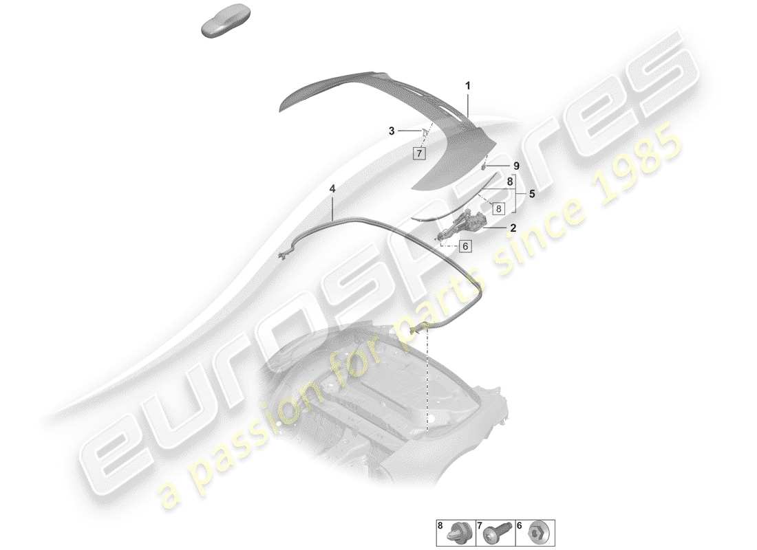 porsche 2019 (992-1) cover for top stowage box parts diagram