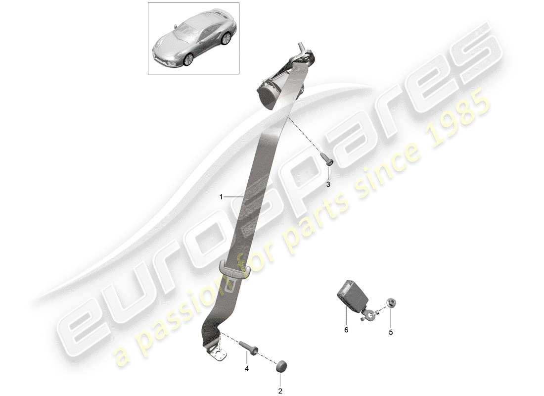 porsche 2017 (991-2 turbo) three-point seat belt part diagram