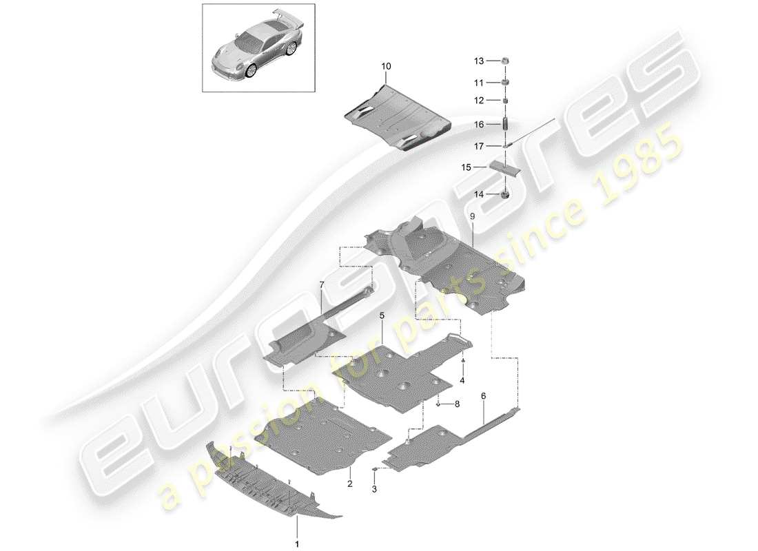 porsche 2016 (991-1 turbo) underbody lining part diagram